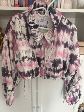 Bershka Pink, Gray & White Tie-Dye Cropped Zip jacket